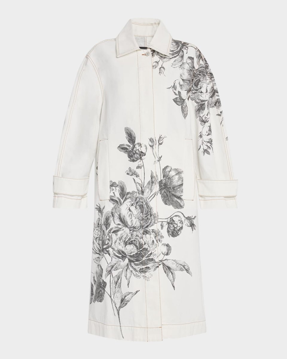 Floral Sketch Cotton Long Coat